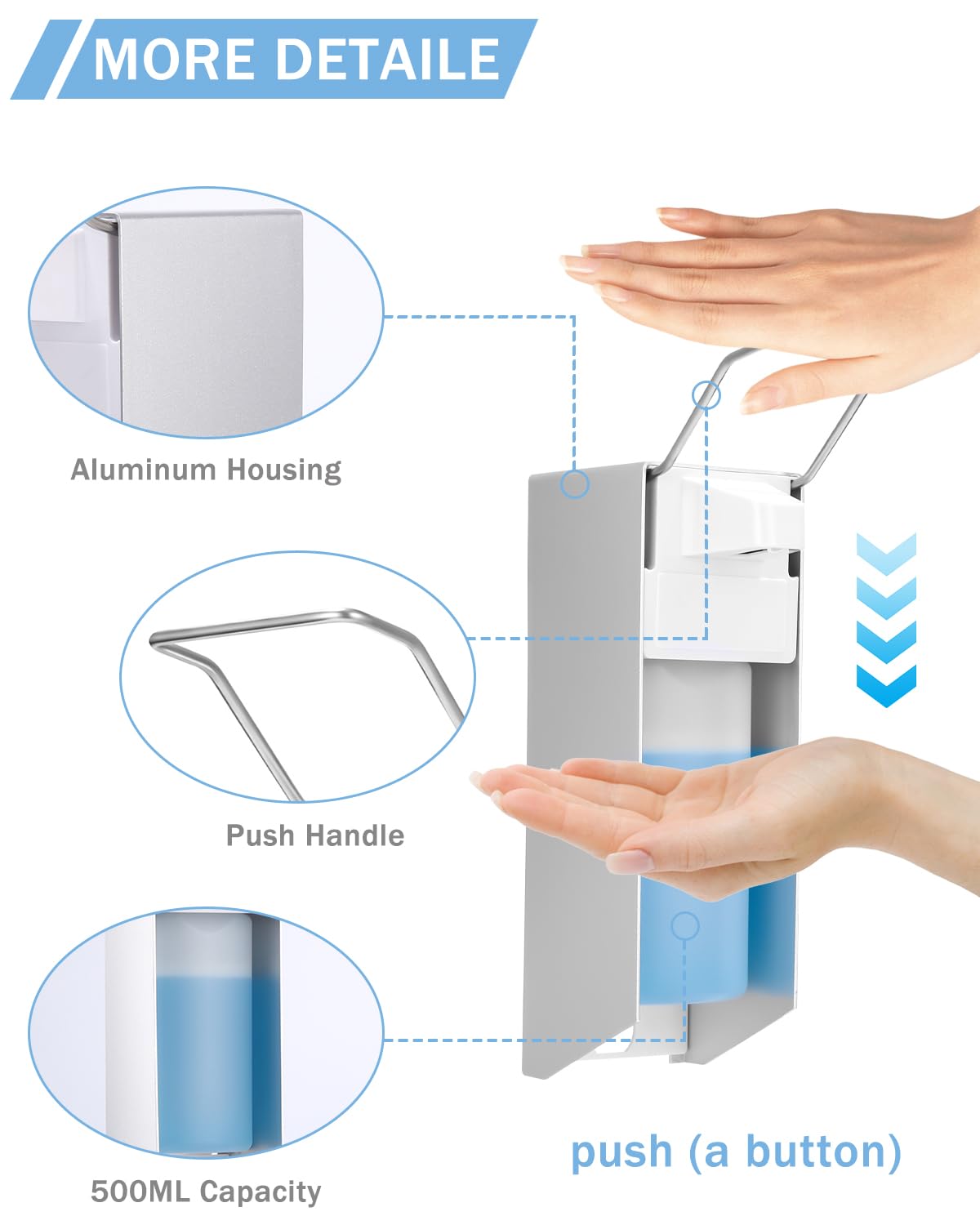 TIDEVAN Seifenspender 500 ml Seifenspender Wand Desinfektionsmittelspender Seifenspender Wandmontage Soap Dispenser Shampoo Lotion Handseifenspender für Küchen und Bad, Mehrweg Seifenspender