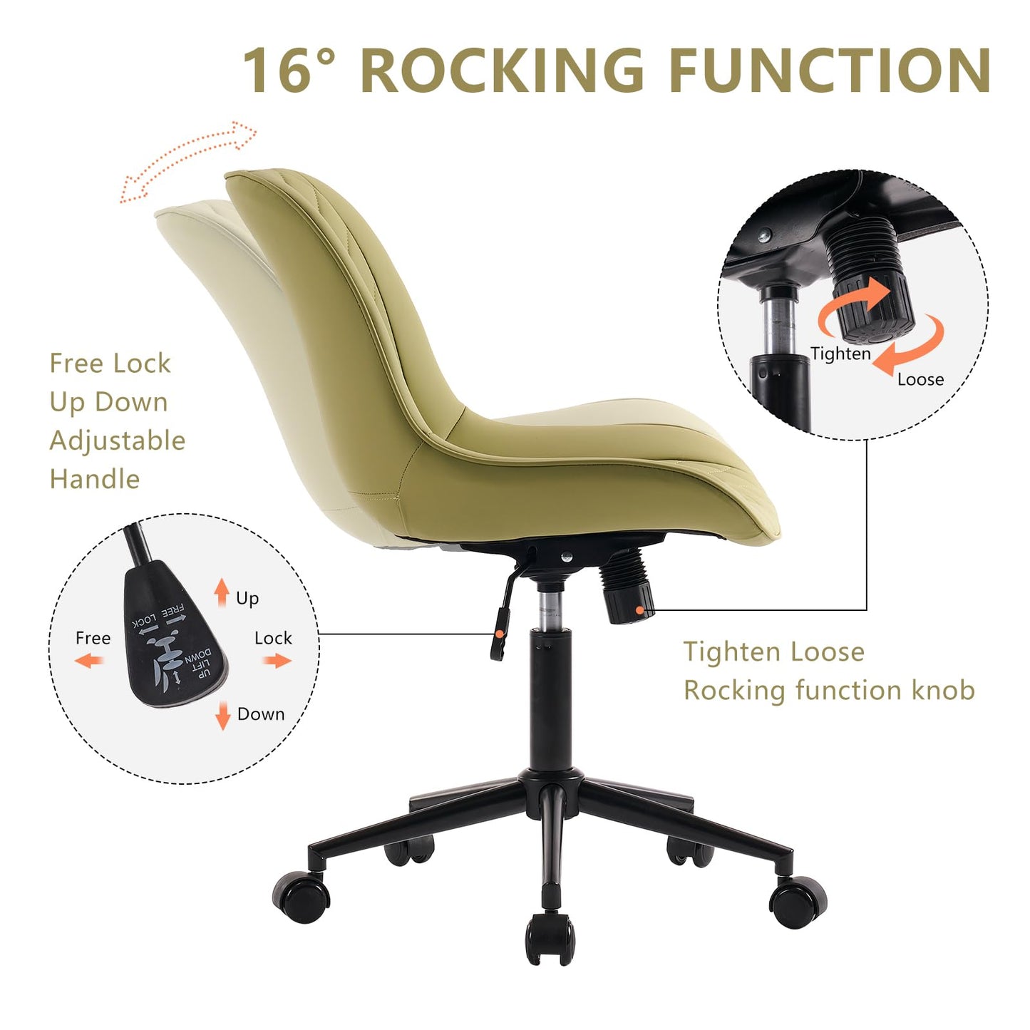 YOUNIKE Bürostuhl Schreibtischstuhl Ergonomisch PU-Leder bis 136 kg Belastbar, Drehstuhl Höhenverstellbar Computerstuhl Ohne Armlehnen, Bürostuhl mit Rückenlehne und Rollen, Avocadogrün
