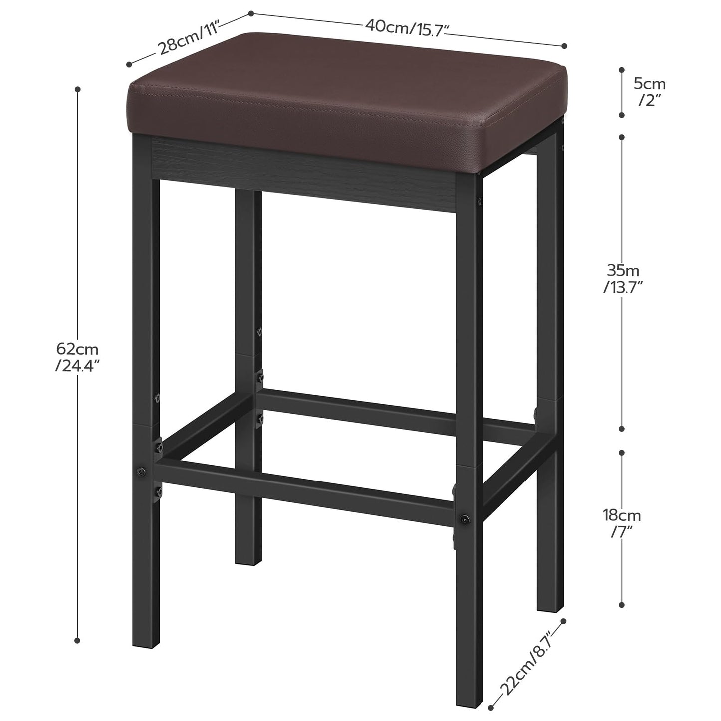 HOOBRO Barhocker 2er-Set, Barstuhl für die Küche, Küchenhocker 5 cm gut gepolsterte Sitzfläche, 63 cm hoch, einfache Montage, für Küche, Restaurant, Cafeteria, Theke, Braun und Schwarz EBC21BY01