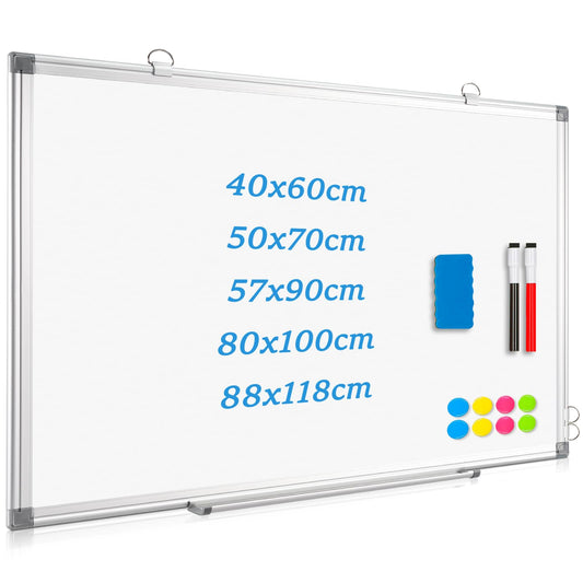 QUEENLINK Whiteboard Magnetisch, Magnettafel mit Aluminiumrahmen,50x70cm Magnetwand White Board mit Stiftablage und Haken