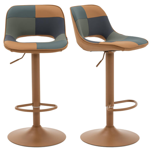 YOUNIKE Barhocker 2er Set, Boho Barhocker im farbenfrohen Patchwork-Stil, Barstühle Höhenverstellbar Drehstuhl, Küchenstühle Tresenstuhl mit Hohler Rückenlehne für Bartheke Küche, Gelbgrün