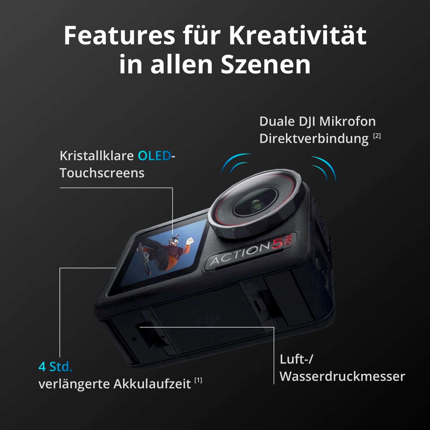 DJI Osmo Action 5 Pro Adventure Combo, Action-Kamera 4K mit 1/1.3" Sensor, 12 Std. verlängerte Akkulaufzeit mit 3 Akkus, Stabilisierung, Zwei OLED Touchscreens, Mini-Action-Kamera für Reisen, Vlog