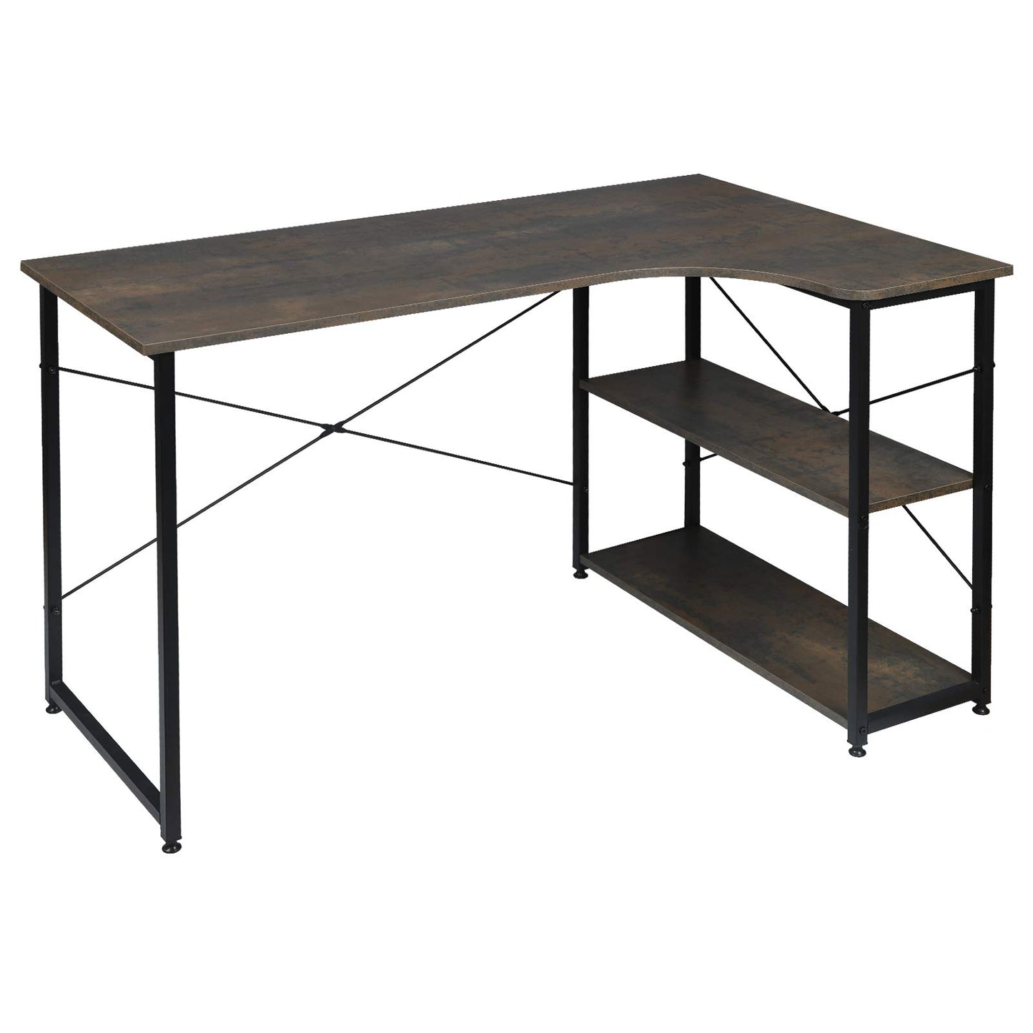 WOLTU Eckschreibtisch, L-förmiger Schreibtisch mit 2 Ablagen, Bürotisch Computertisch PC Tisch, Ecktisch Groß für Büro Homeoffice Gaming, Industrie-Design, 120x71,5x74 cm, Schwarz+Rostfarbe