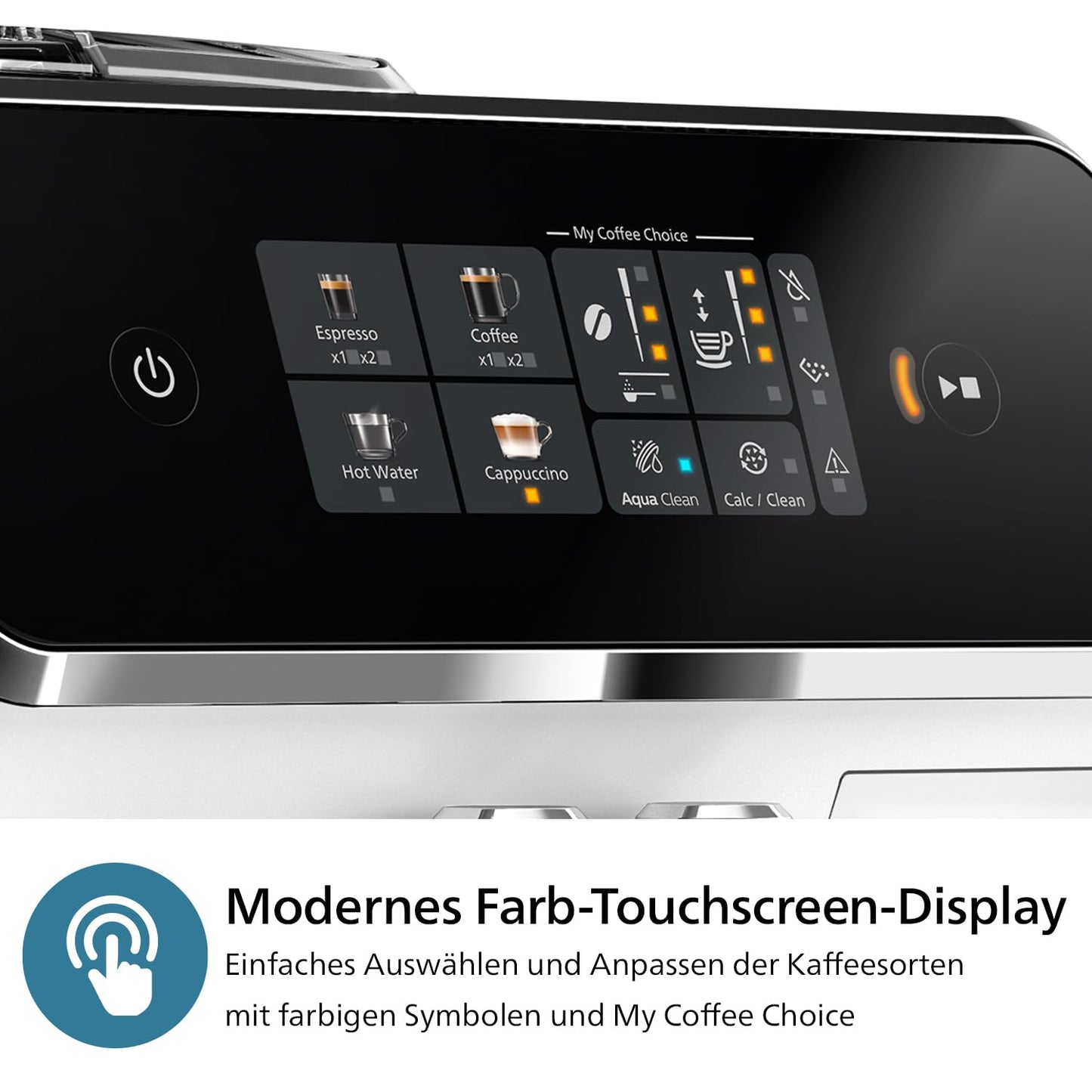 Philips 2300 Serie Vollautomatische Espressomaschine - 4 Getränke, modernes Farb-Touchscreen-Display, LatteGo-Milchsystem, SilentBrew, Keramikmahlwerk, AquaClean-Filter. Weißes Chrom (EP2333/40)