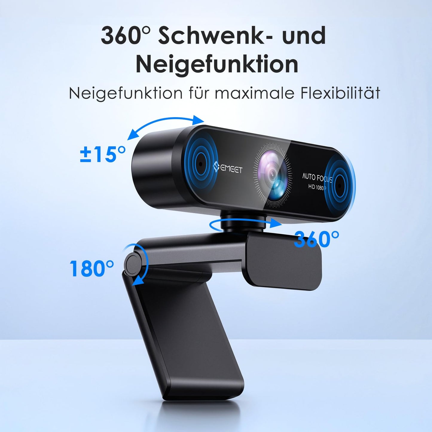 EMEET 1080P Webcam mit 2 Mikrofon - NOVA Full HD Webcam mit Autofokus, Streaming Webkamera mit Low-Light Korrektur, 73 ° Sichtfeld, Plug & Play, 360 °Drehung, für Skype, Zoom, Konferenzen, Streaming