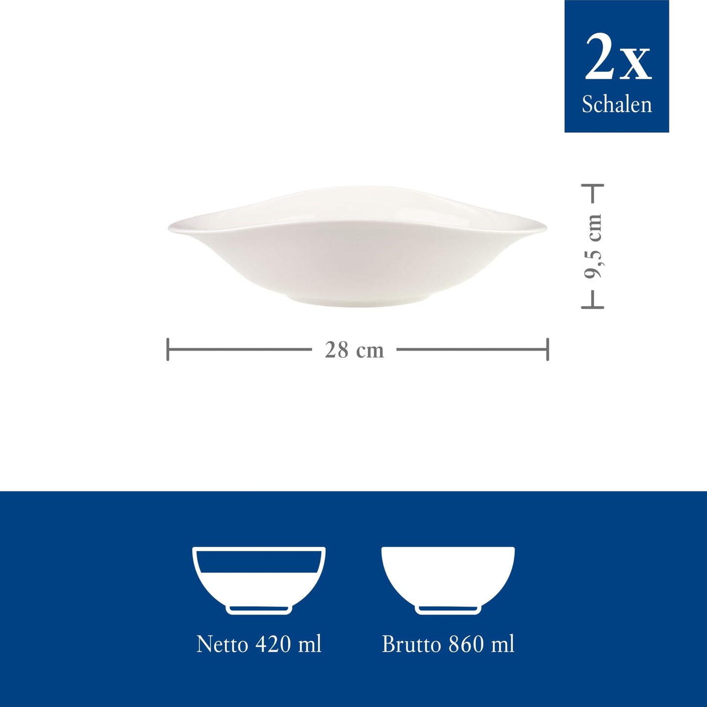 Villeroy & Boch – Vapiano Pastaschalen Set 2-Teilig Weiß, Spülmaschinenfest, Mikrowellensicher, Pastateller, Pastaschüssel, Teller Tief, Für Spaghetti, Nudeln oder Salat, Premium Porzellan