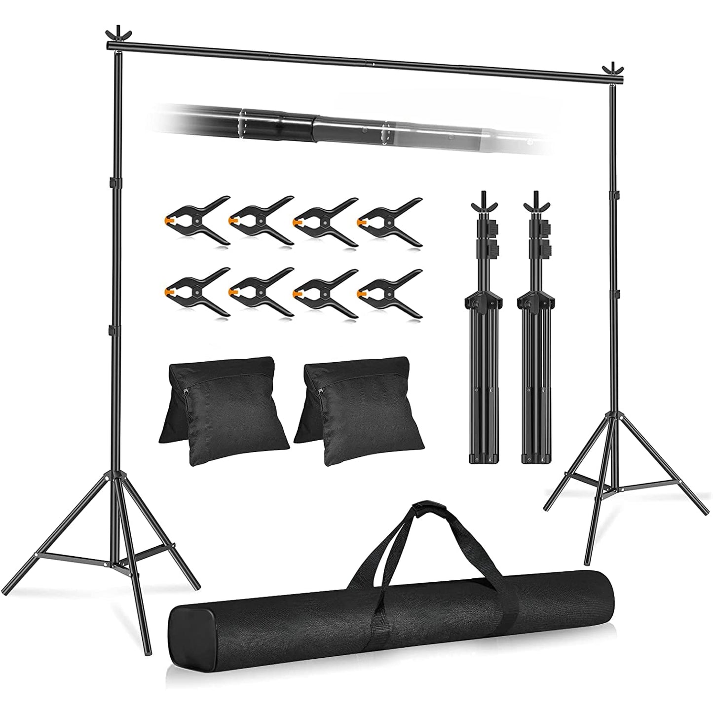 EMART Foto Hintergrund Ständer, 2x3m Verstellbarer Hintergrundsystem mit 8 Hintergrundklemmen, 2 Sandsack für Fotostudio Porträt Produktfotografie Studiofotografie, aus Metall