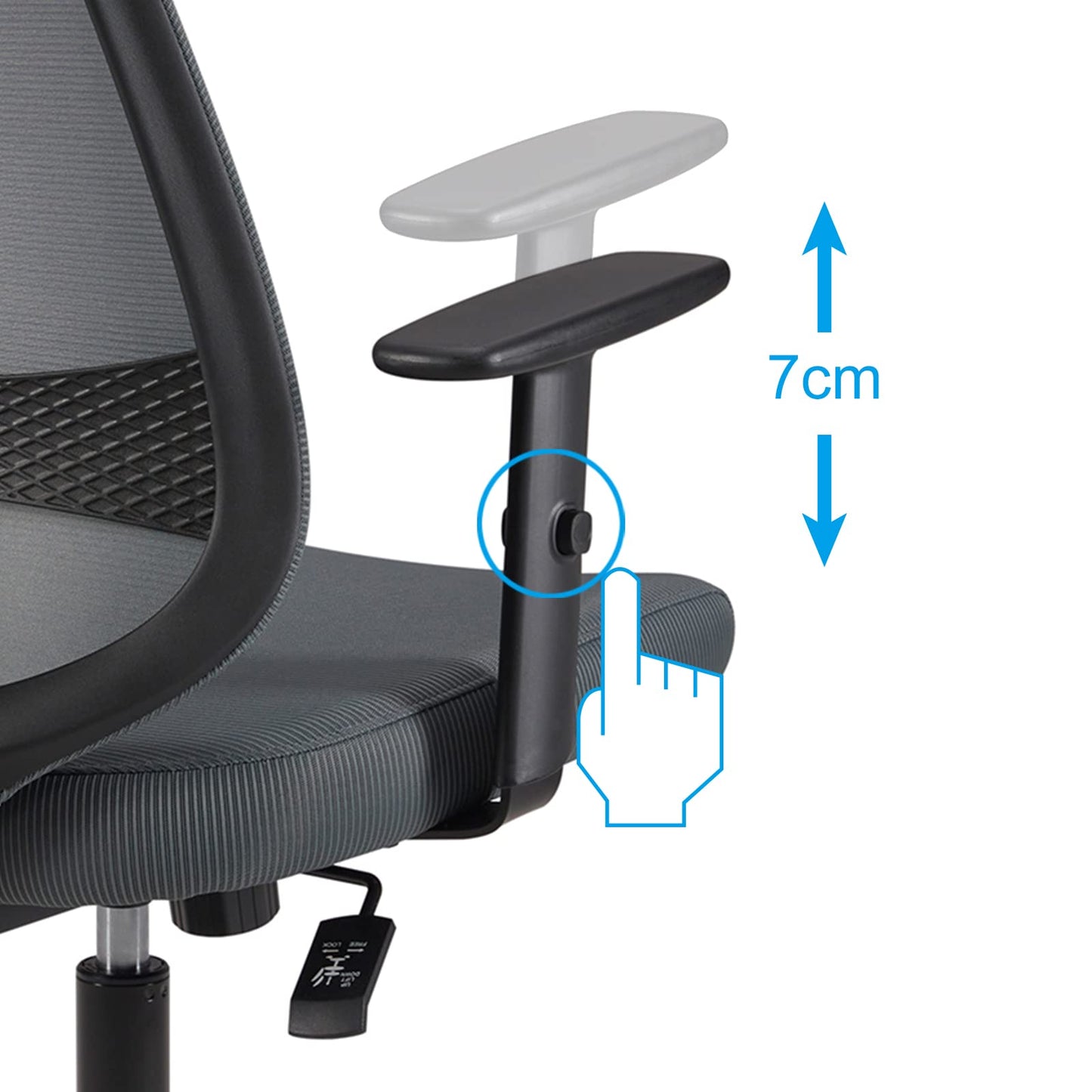 Amazon Basics verstellbarer Schreibtischstuhl mit halbhoher Rückenlehne aus Netzmaterial, Armlehnen und Lendenwirbelstütze, 63,5 x 58 x 91 cm, Grau (Früher Movian)