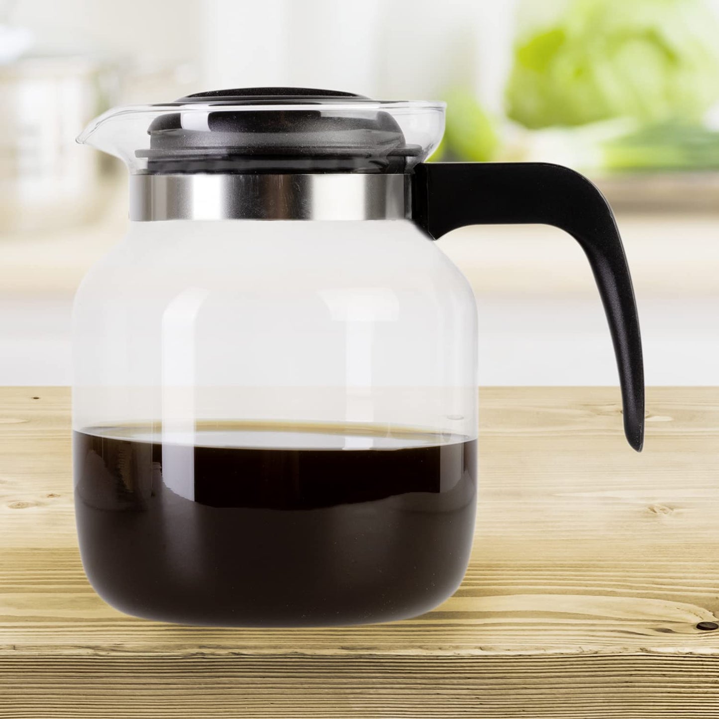 wenco Glaskanne 1,25 l - Ideal für Tee, Kaffee und Kaltgetränke, hitzebeständig, mit Deckel und Ausguss-Öffnung - Spülmaschinenfest und bruchsicher - Transparent/Schwarz