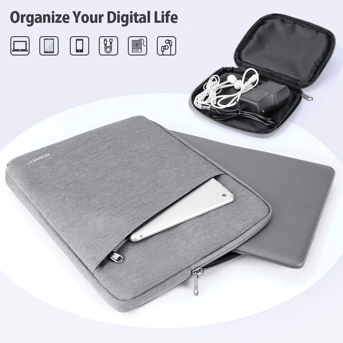 NEWHEY Laptophülle 14 Zoll Stoßfest Laptop Notebook Tasche Hülle Wasserdicht Schutzhülle Sleeve Case Kompatibel 14 mit Klein Fall Grau