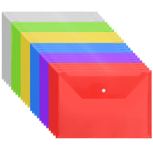 Belle Vous 24 Stk Dokumentenmappe A4 aus Durchsichtigem Kunststoff – Sammelmappe A4 in Verschiedenen Farben mit Druckknopfverschluss – Postmappe & Dokumententasche für Zuhause, Büro & Schule