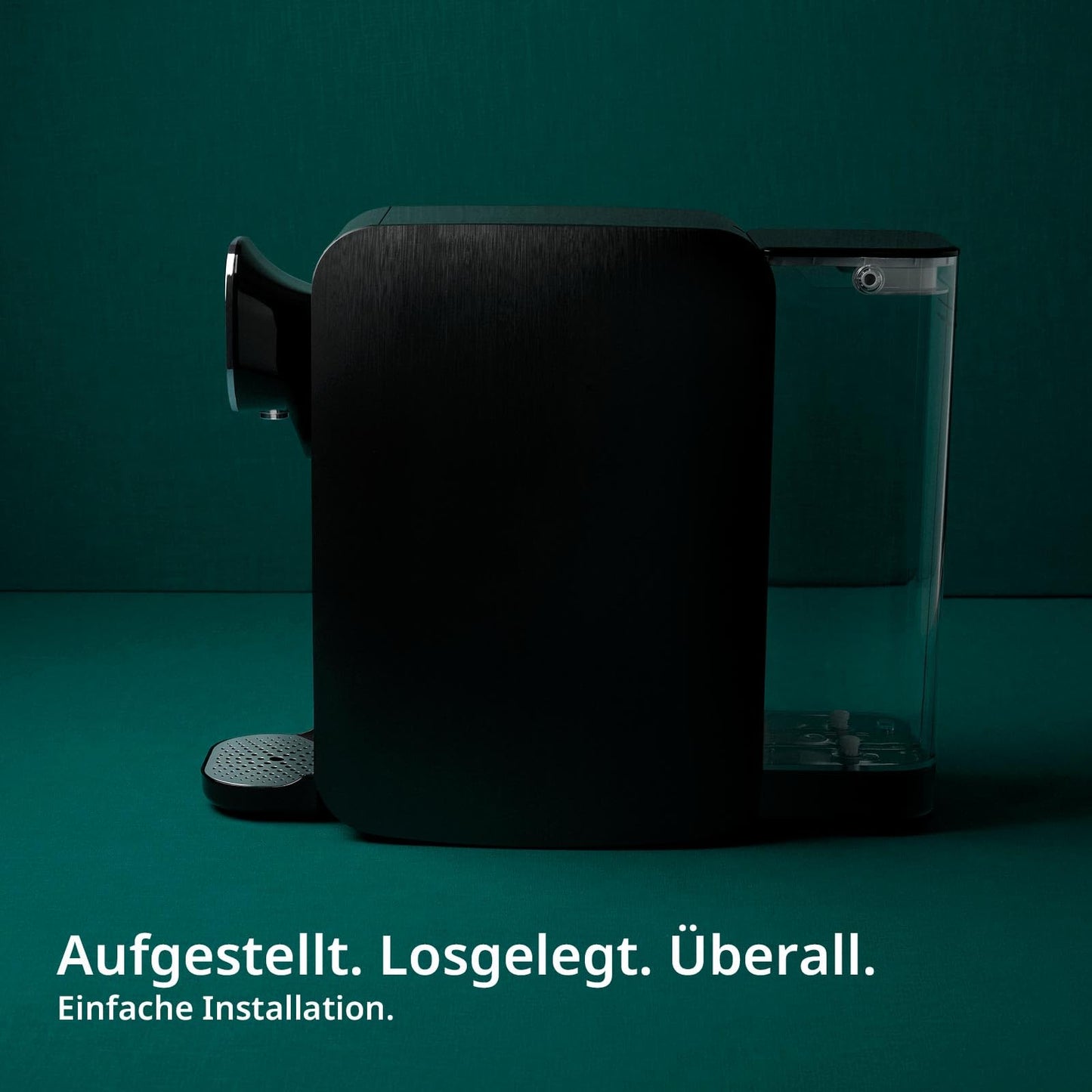 OsmoFresh Auftisch Osmoseanlage Quella Pro Black | mit Heißwasserspender | 6 Temperaturstufen | 7-fach Umkehrosmose Filterung | Wasserfilter für Küche Büro Wohnmobil | kalkfreies Trinkwasser | UV