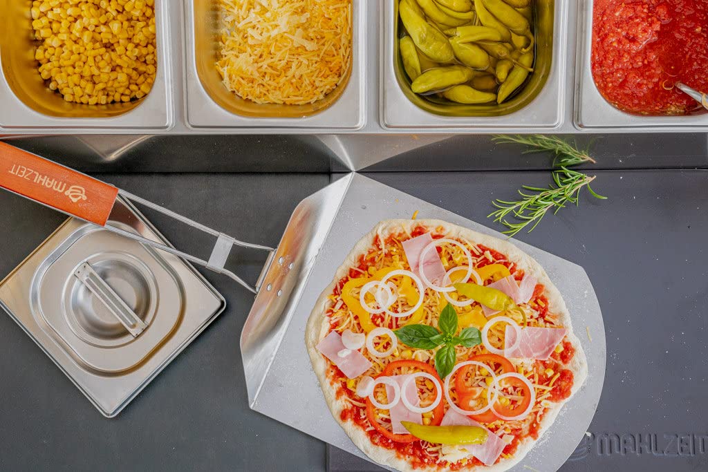 Mahlzeit Edelstahl Zutatenbehälter | 6 x 1/6 GN Catering Behälter mit Gummifüßen | 102,5 x 24,5 x 21,5 cm | Cocktail Zutatenbehälter Bar für Gastro, Küche, Pizza Station, Buffet Zubehör, Salatbar
