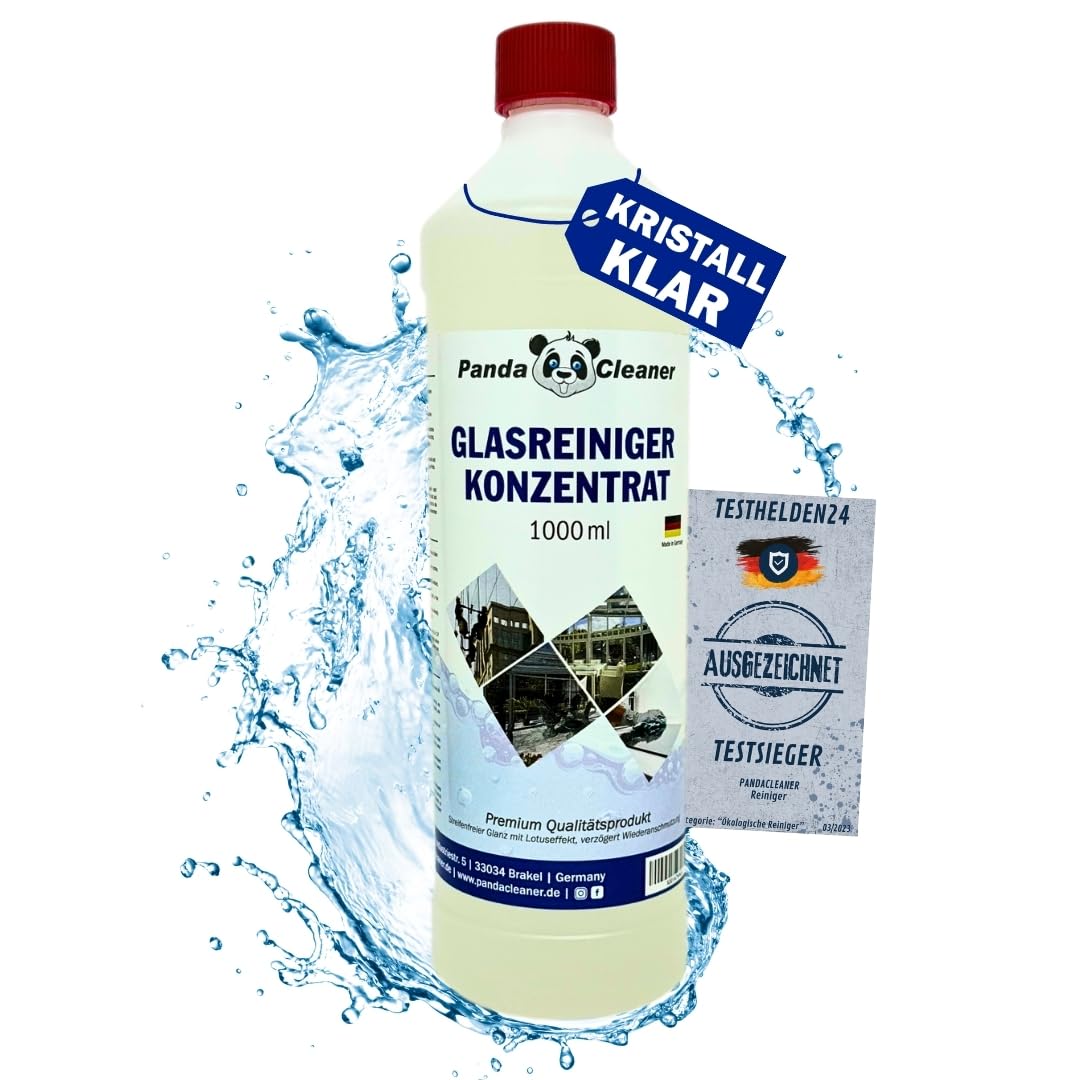 PandaCleaner Glasreiniger Konzentrat - 1000ml Glasreiniger Fenster - Fensterreiniger Konzentrat für streifenfreie Reinigung - Für alle Fenstersauger (1000ml)