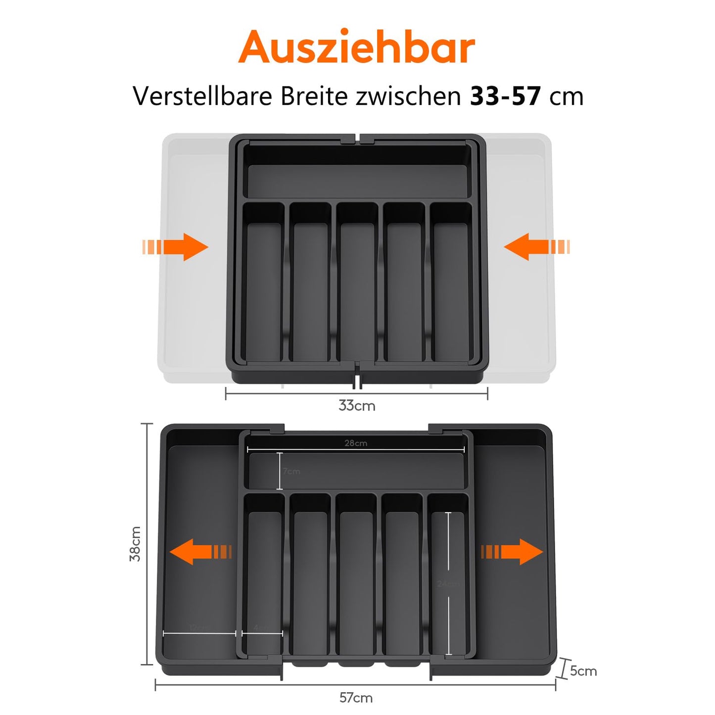 Lifewit Besteckkasten für Schubladen,verstellbarer Besteckhalter Utensilienhalter für Küchenschubladen, Schubladeneinsatz Besteckeinsatz für Küche Organizer aus Kunststoff für Löffel,Gabeln, Schwarz