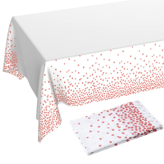 2 Stück Rose Gold Dot und Weiß Party Tischdecke Rechteckiger Rose Gold Dot Confetti Geburtstag Tischdecke für Geburtstag, Braut Shower, Jahrestag, Hochzeit 108"x 54"
