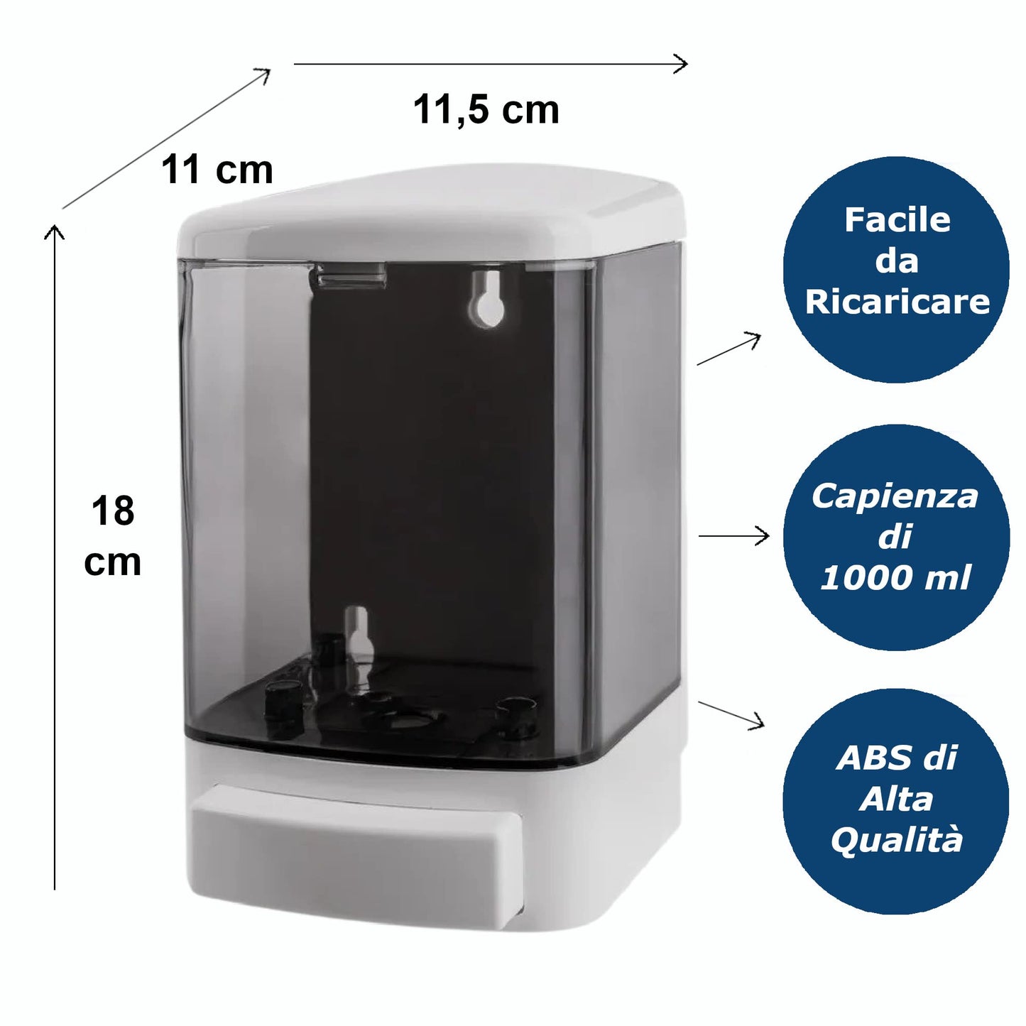 GUSTO Seifenspender 1000 ml Weiß 2 Stück Wandmontage Manuell Nachfüllbar Flüssigseifenspender für Bad Küche Dusche