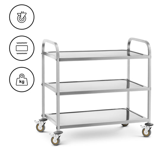 Royal Catering Servierwagen mit Rollen, 3 Tabletts RCSW 3 (101 x 55 x 96,5 cm, Tragkraft 480 kg, Dicke der Regale: 3 cm)