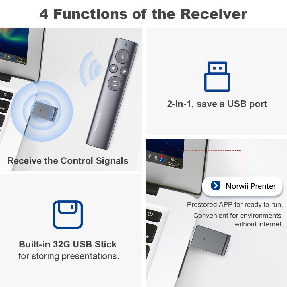 NORWII N95 Pro Digitaler Presenter Wiederaufladbar, Digitaler & Physikalischer Laserpointer Presenter & Air Mouse-Funktion, 50m Reichweite,Wiederaufladbar Hervorhebung & Lupe für LCD/LED, Mac/Windows