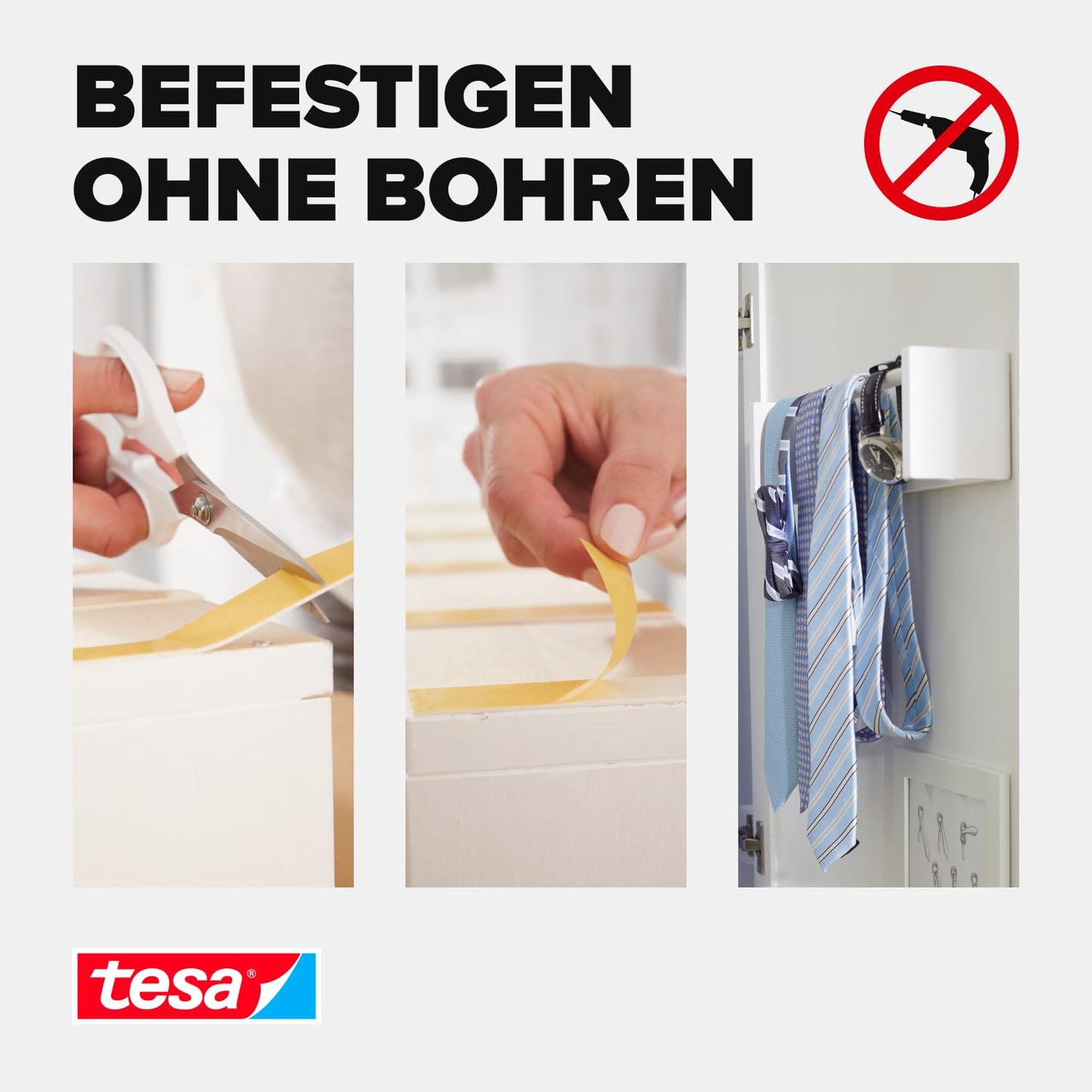 tesa Powerbond Montageband Schmal, 2 Stück - extra schmales Montageklebeband aus Schaumstoff, doppelseitig klebend - beige, 5 m x 9 mm - 2 Rollen