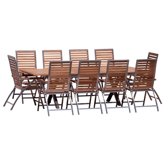 ALEOS. Gartengarnitur Edelstahl Teak Set: Ausziehtisch 200-260x100 cm + 10 Teak-Edelstahl Hochlehner, Sitzgruppe A-Grade Teak Holz - Serie Nassau - Gartenmöbel Set 10 Personen Gastronomie Qualität