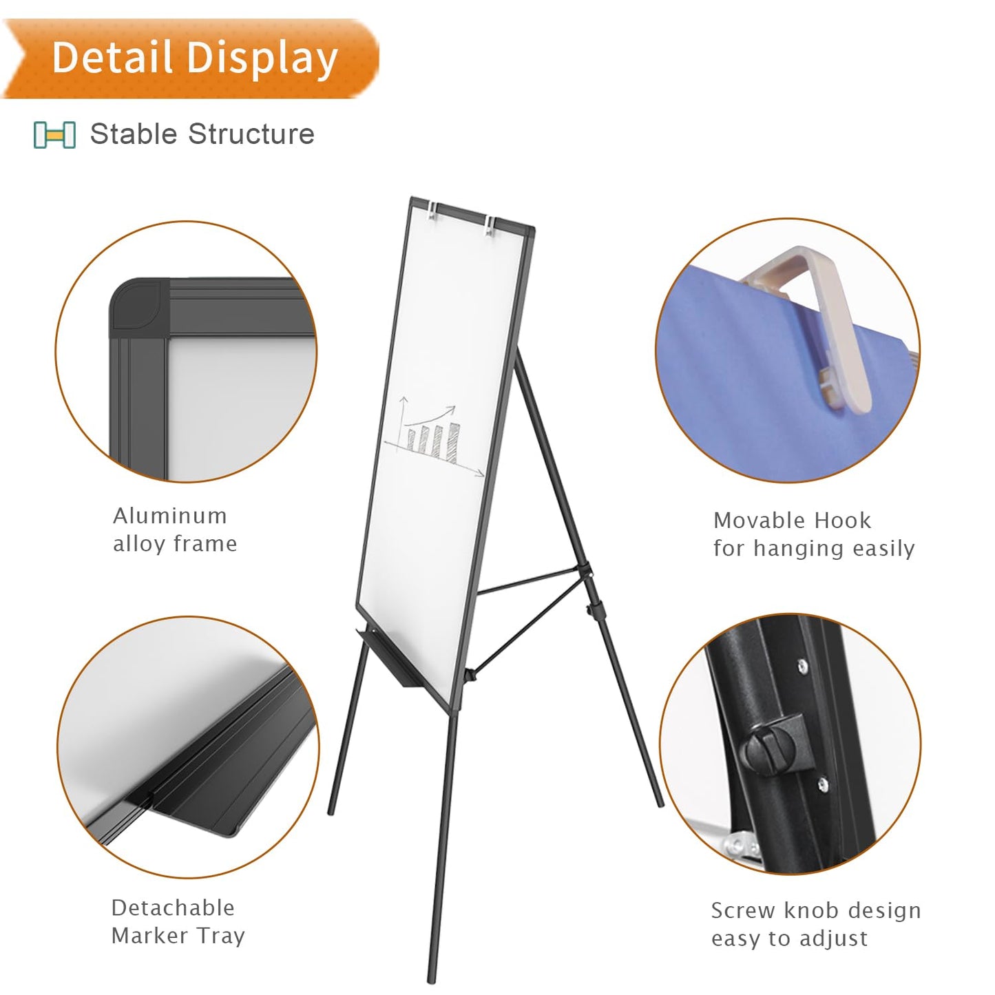 VIZ-PRO Magnetische Whiteboard-Staffelei Schwarz, 90 x 60 cm, Tragbares Trockenabwischbares Board, Höhenverstellbar für Schule, Büro und Zuhause