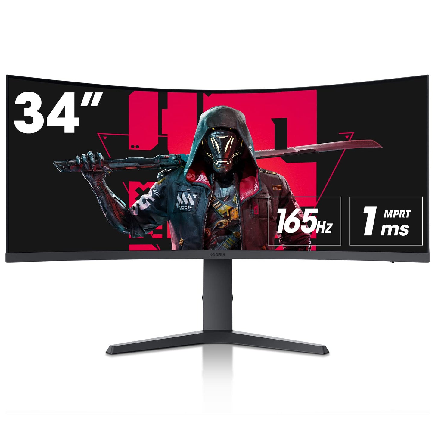 KOORUI 34 Zoll Ultrawide Curved Gaming Monitor, PC Bildschirm 165Hz, 1MS, 1000R, WQHD 3440x1440, VA, Adaptive Sync, 2xHDMI 100Hz & Display Port 165Hz, VESA 75 * 75mm, DCI-P3 90%, Höhenverstellbar