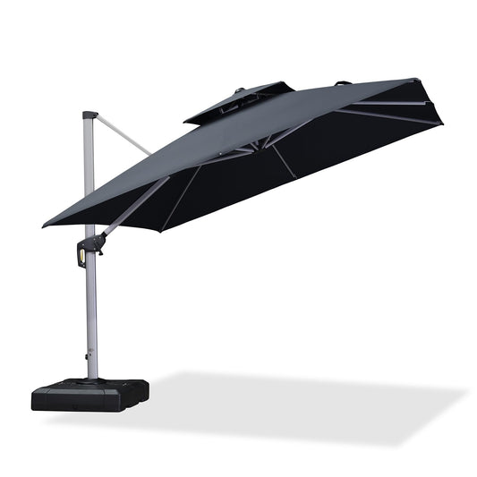 PURPLE LEAF Sonnenschirm Balkon 300 x 300 cm Ampelschirm Drehbar Marktschirm Groß 360° Rotation, Gartenschirm mit Kurbel, XXL Sonnenschutz UV50+, Grau