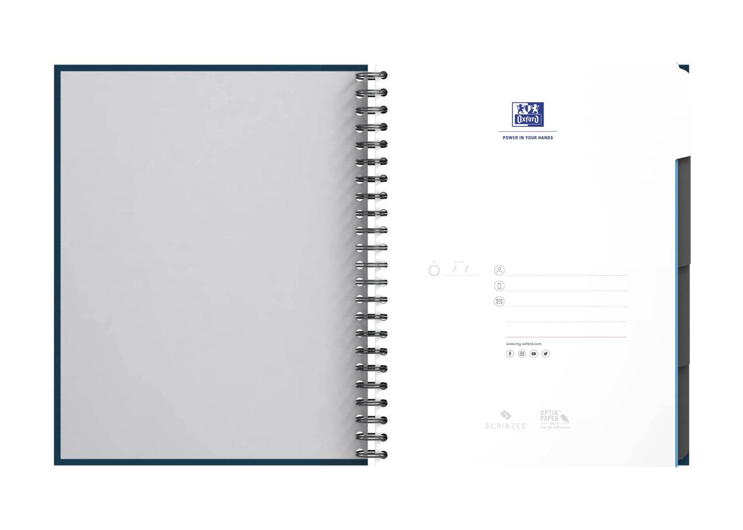 Oxford Collegeblock A4, liniert, 240 Seiten, European Book, 3 Register, 4 Farben, 5 Stück