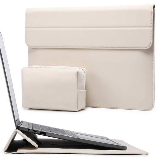 HYZUO 13 Zoll Laptop Hülle mit Standfunktion für 2024-2018 MacBook Air 13 M3 M2 M1, 2024-2016 MacBook Pro 13 M2 M1, 13 iPad Pro/Air M4 M2 2024, Surface Pro 11/10/9/8, mit Kleine Tasche, Beige
