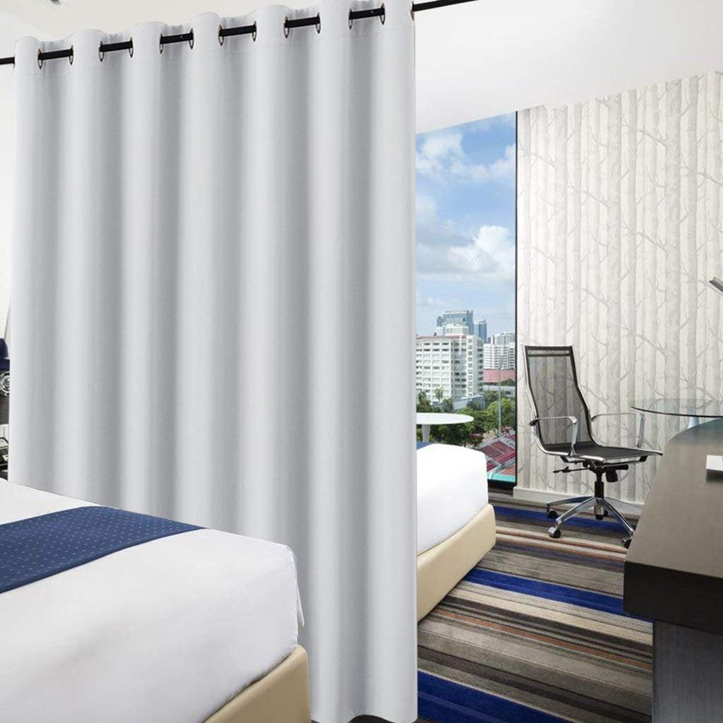 PONY DANCE Raumteiler Vorhang Thermo Kälteschutz Ösenschal 1er Set H 210 x B 254 cm Schiebevorhang für Wohnzimmer/Büro Trennwand Raumtrenner Vorhang Sichtschutz Room Divider Curtain, Grau-weiß