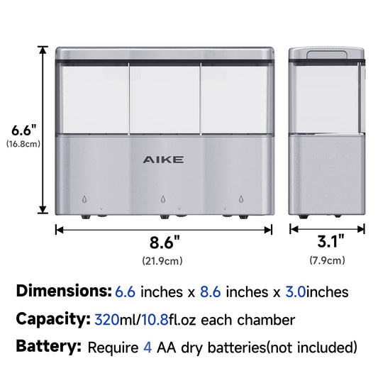 AIKE Duschseifenspender für Badezimmer, 3 x 320 ml automatischer Seifenspender zur Wandmontage, Seifenspender aus Kunststoff ohne Bohren, geeignet für flüssiges Duschgel, Shampoo und Spülung