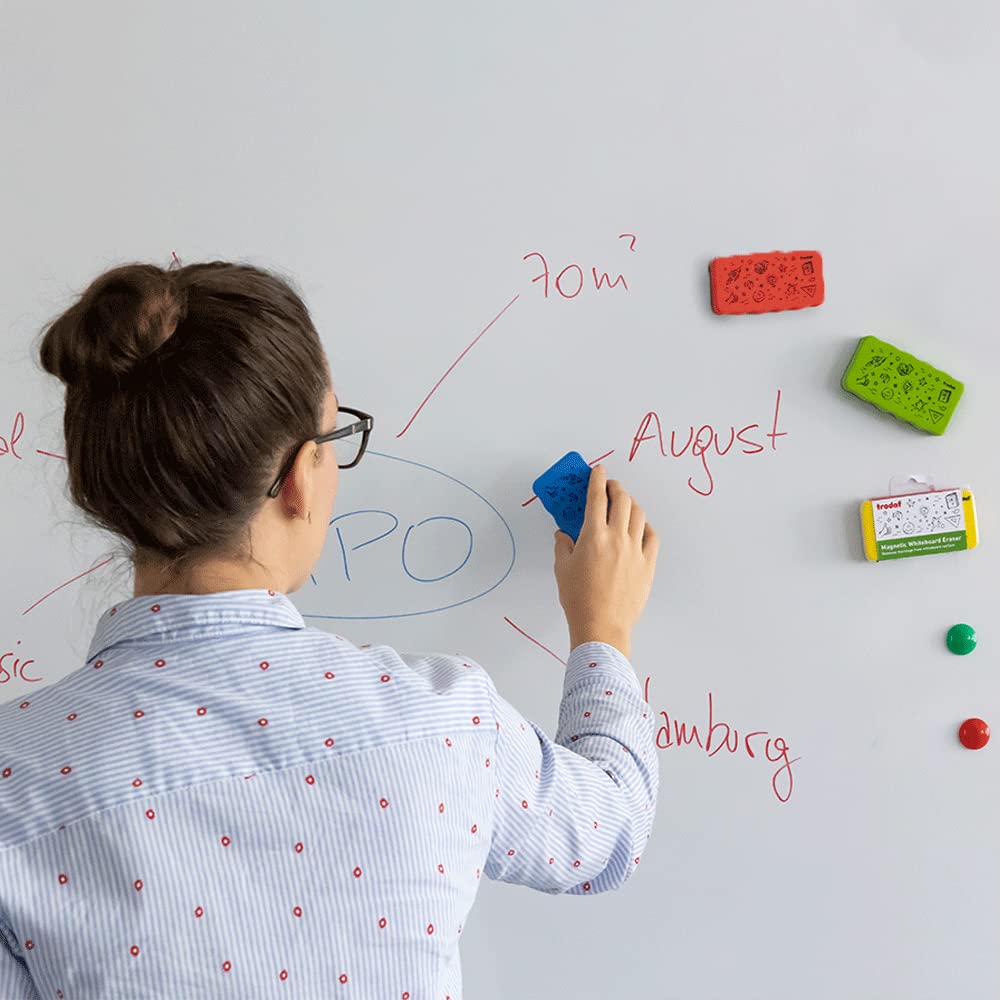 Trodat Radierschwamm für Whiteboards – magnetisch haftend, Zeichnungen von Markern und Stiften trocken abwischen – Größe 10,5 x 5,5 x 1,8 cm, Gelb