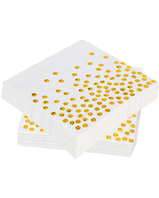 60 Stücke Servietten Gold Dots,3-lagig Golden Foiled Papierservietten Paper Napkins,Servietten weiß für Deko Party,Geburtstag, Hochzeit