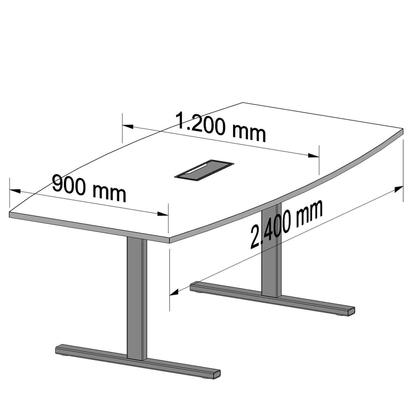 Weber Büro Easy Konferenztisch Bootsform 240x120 cm Anthrazit mit Elektrifizierung Besprechungstisch Tisch, Gestellfarbe:Weiß