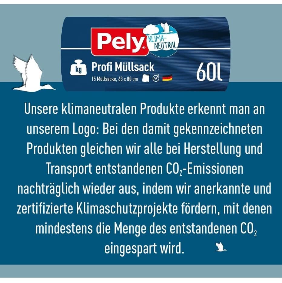 Pely Profi Müllsäcke 60 Liter, Vorteilspack 13 x 15 Stück, Vorteilspack, die sichere Entsorgung für Garten und Bauabfällen