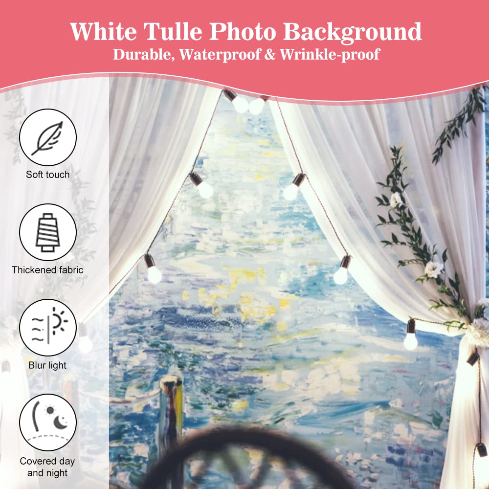 THATSRAD Querbehang Freihanddeko Chiffon Vorhang Hochzeit 70x550 cm Fensterdekoration Transparentem Voile Hochzeitsbogen Weiß Gardinen Tüll für Fotografie Party