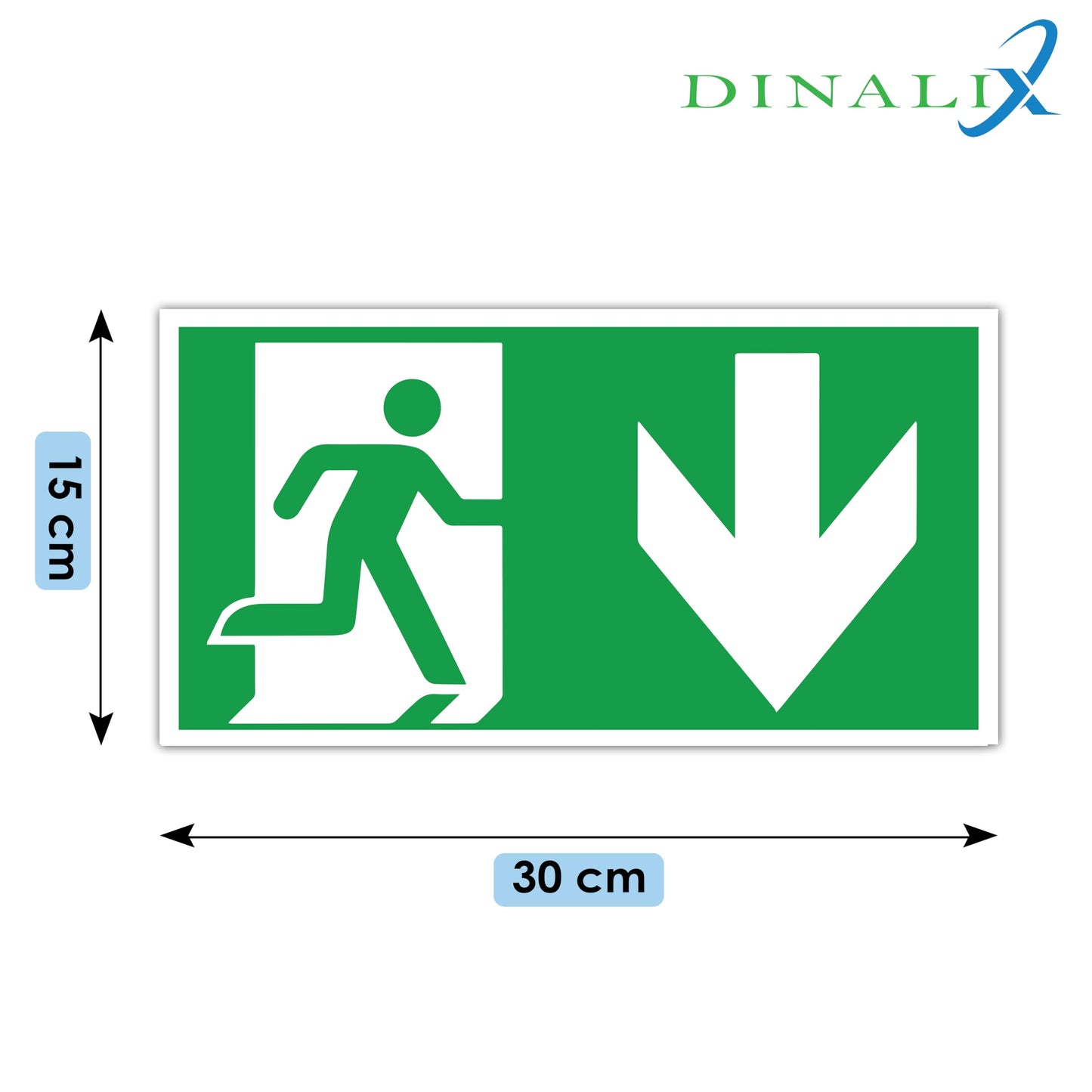 DinAliX 2 Stück Notausgangsschild nachleuchtend Pfeil nach Unten | 300x150mm VINYL Notausgangsschild Selbstklebend | Entsprechend ISO DIN 7010 / DIN 67510