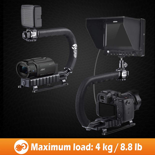 Zeadio Tripel Zubehörschuh Handheld Stabilisator, Video Aktion Handgriff Griff für Canon Nikon Sony Panasonic Pentax Olympus DSLR Kamera Camcorder DV