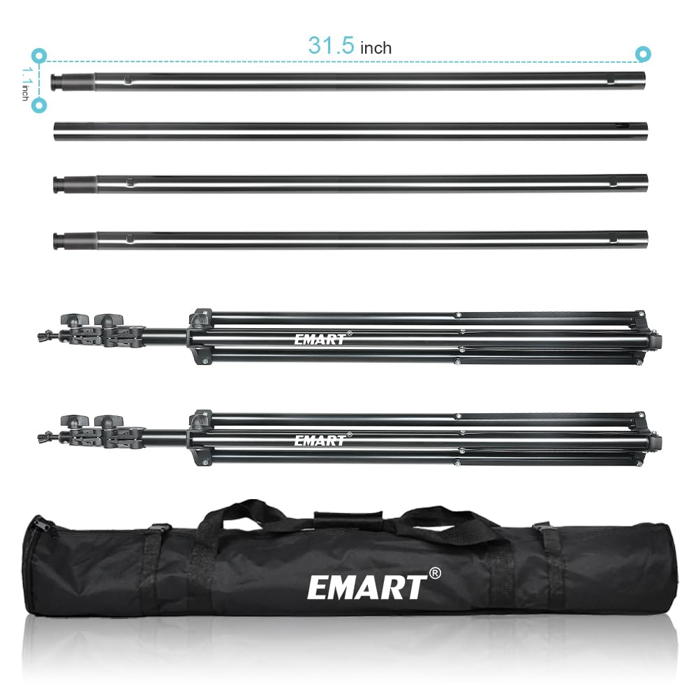 EMART Foto Hintergrund Ständer 2,8x3m, Hintergrundsystem Stabiles Belastbar bis 13,6kg mit 2 Klemmen, Background Stand für Fotostudio Greenscreen, Hintergrundkarton, Projector Screen