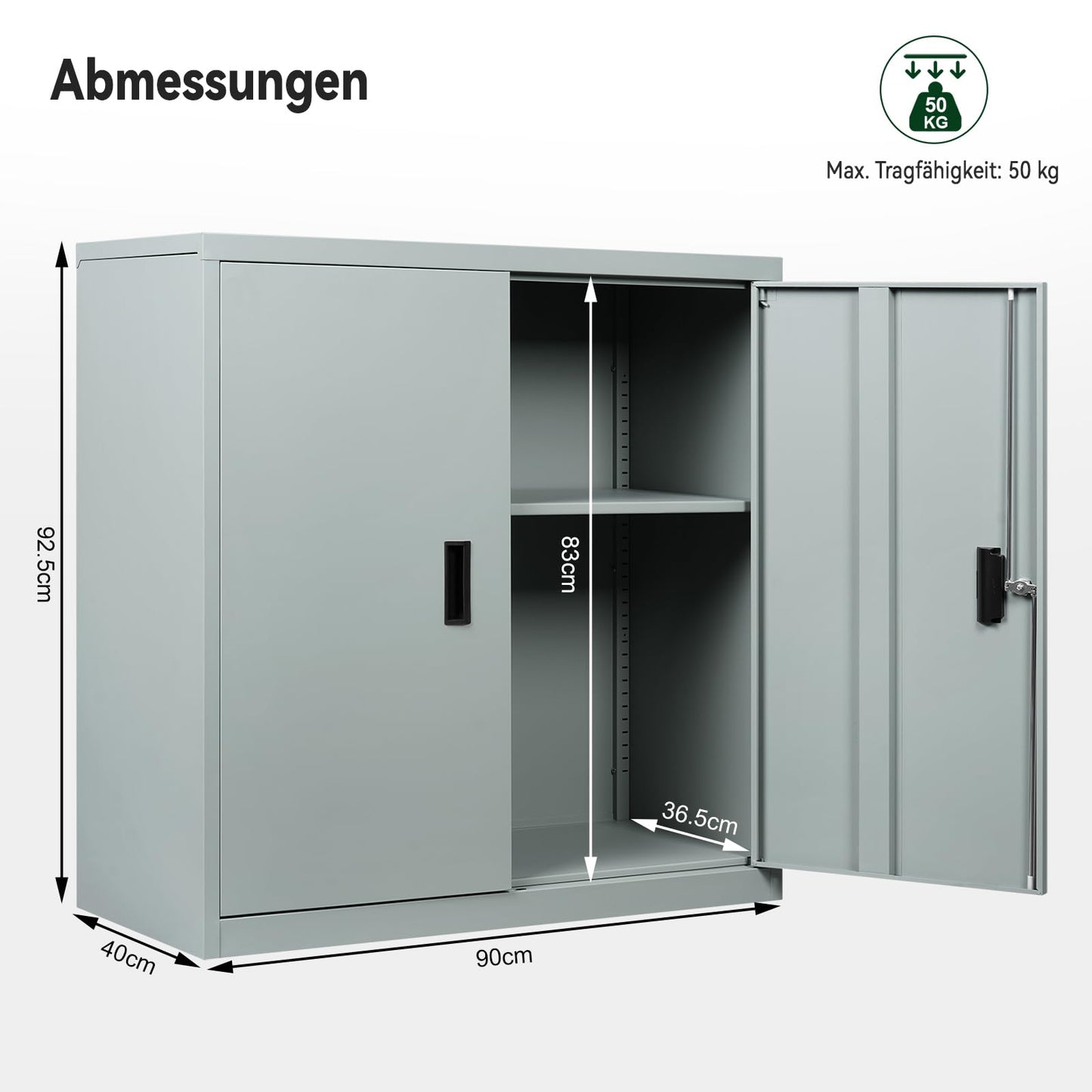 WOLTU Aktenschrank abschließbar, Ordnerschrank mit höhenverstellbarem Einlegboden, Metallschrank mit Schloss, Büroschrank Lagerschrank Mehrzweckschrank, Grau, B90xH92xT40 cm, ASK12gr