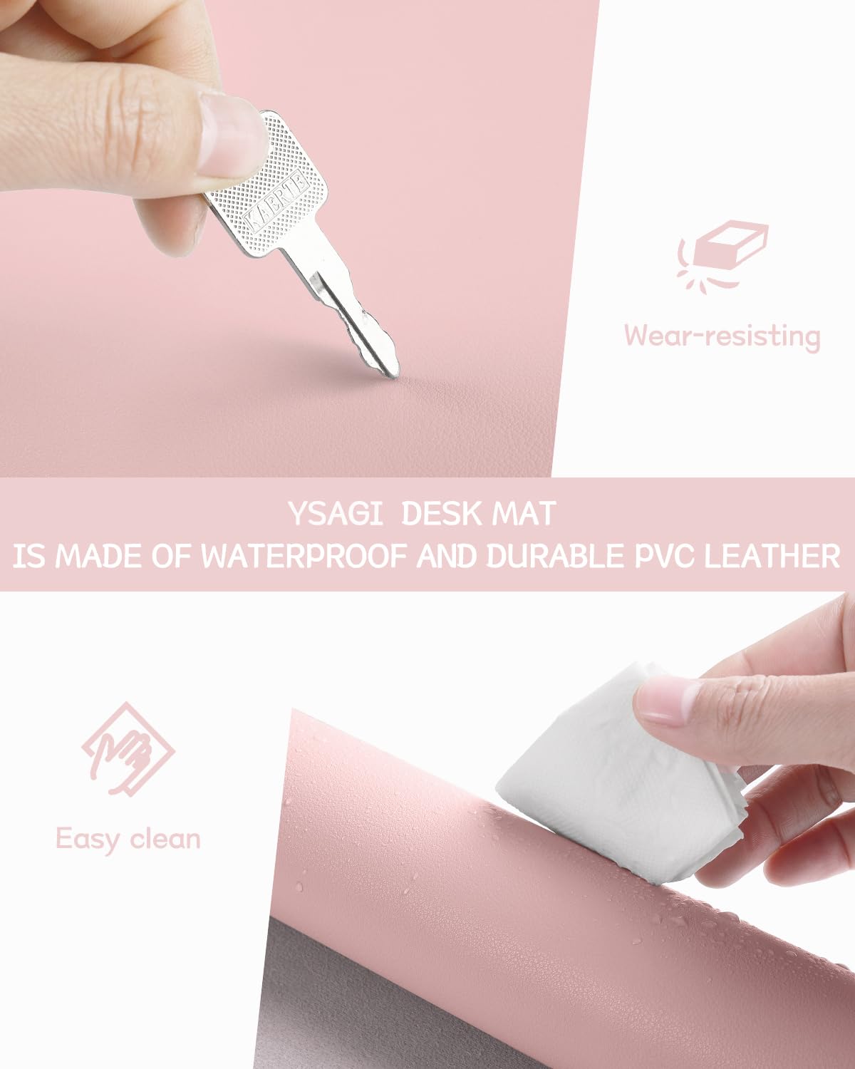 YSAGi Schreibtischunterlage, Mauspad mit Leder und Rutchfeste Wildleder, Multifunktionales Office Mousepad Laptop Schreibunterlage, Tisch-Schutz Unterlage für Büro/Home-Office (Rosa, 60x35cm)