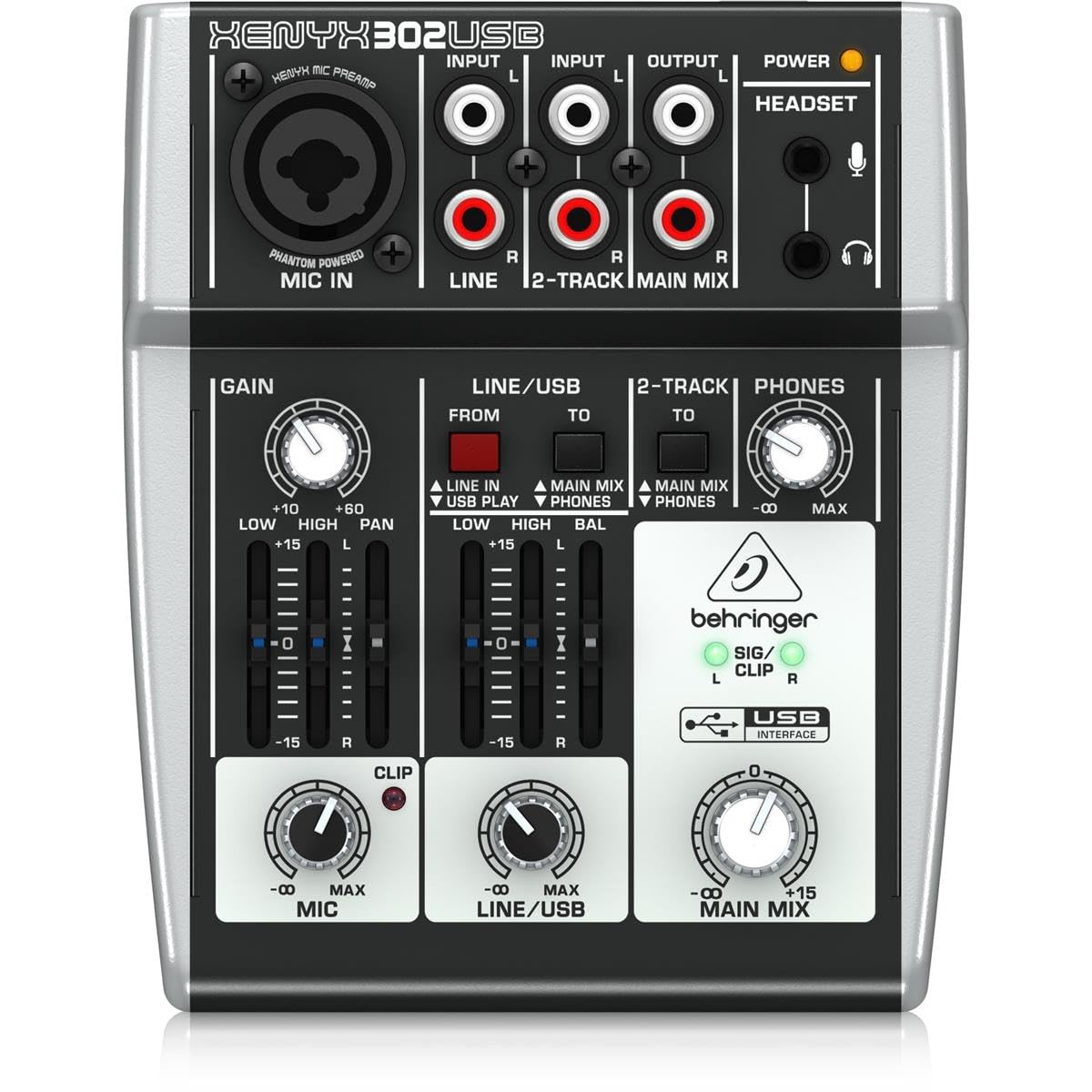 Behringer 302USB Erstklassiger 5-Eingangs-Mixer mit XENYX-Mikrofonvorverstärker und USB/Audio-Schnittstelle, Kompatibel mit PC und Mac