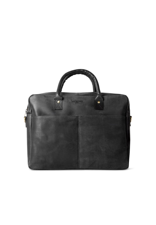 Holzrichter BERLIN Tragetasche No 1-1 (M) schwarz-anthrazit - Große Briefcase-Aktentasche & Laptoptasche handgefertigt aus Premium-Leder