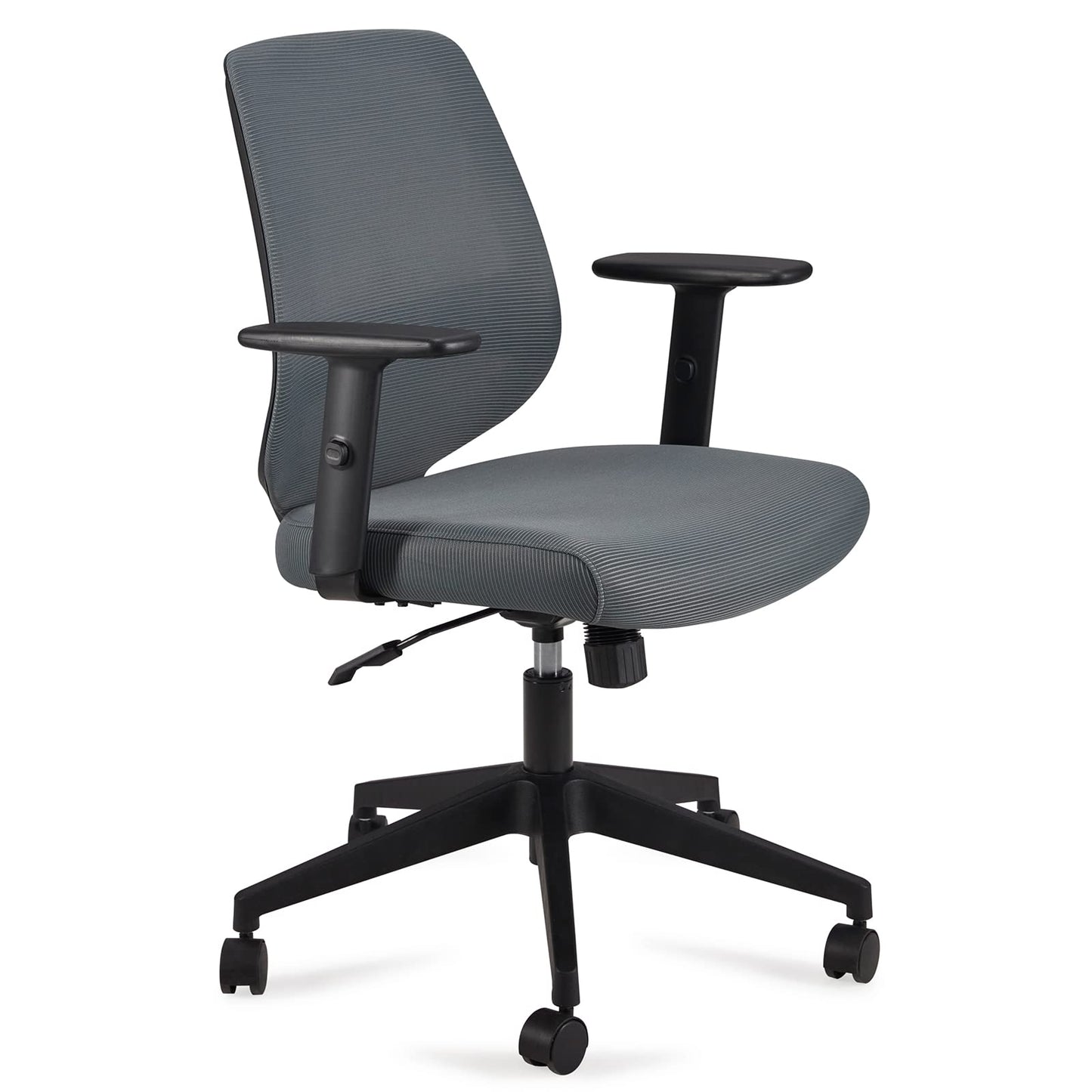 Amazon Basics verstellbarer Schreibtischstuhl mit halbhoher Rückenlehne aus Netzmaterial, Armlehnen und Lendenwirbelstütze, 63,5 x 58 x 91 cm, Grau (Früher Movian)