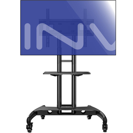 Invision TV Standfuß auf Rollen für 32-75 Zoll Fernseher Bildschirme, Mobiler TV Ständer Rollwagen, Höhenverstellbar Ultra Stabil Halterung bis 45.5kg Max VESA 600b x 400h GT1200 ScreenStation