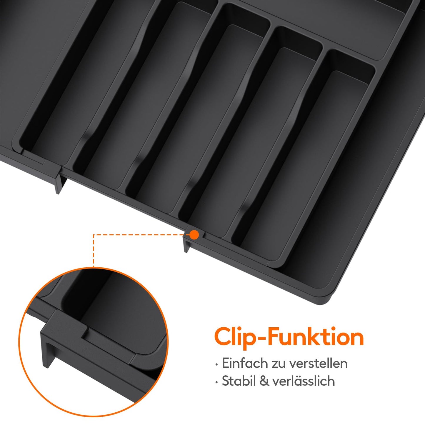 Lifewit Besteckkasten für Schubladen,verstellbarer Besteckhalter Utensilienhalter für Küchenschubladen, Schubladeneinsatz Besteckeinsatz für Küche Organizer aus Kunststoff für Löffel,Gabeln, Schwarz