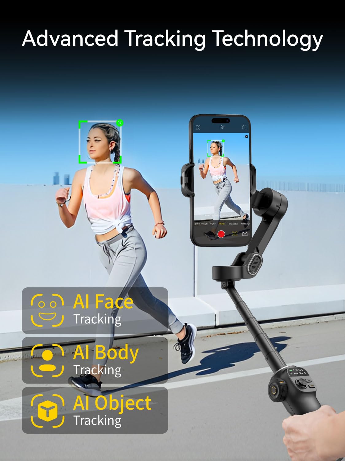 AOCHUAN Gimbal-Stabilisator für iPhone, 3-Achsen-iPhone-Gimbal mit integrierter 7,8-Zoll-Verlängerungsstange, tragbarer Gimbal-Stabilisator mit OLED-Display für iPhone/Android-Smart X2 Schwarz