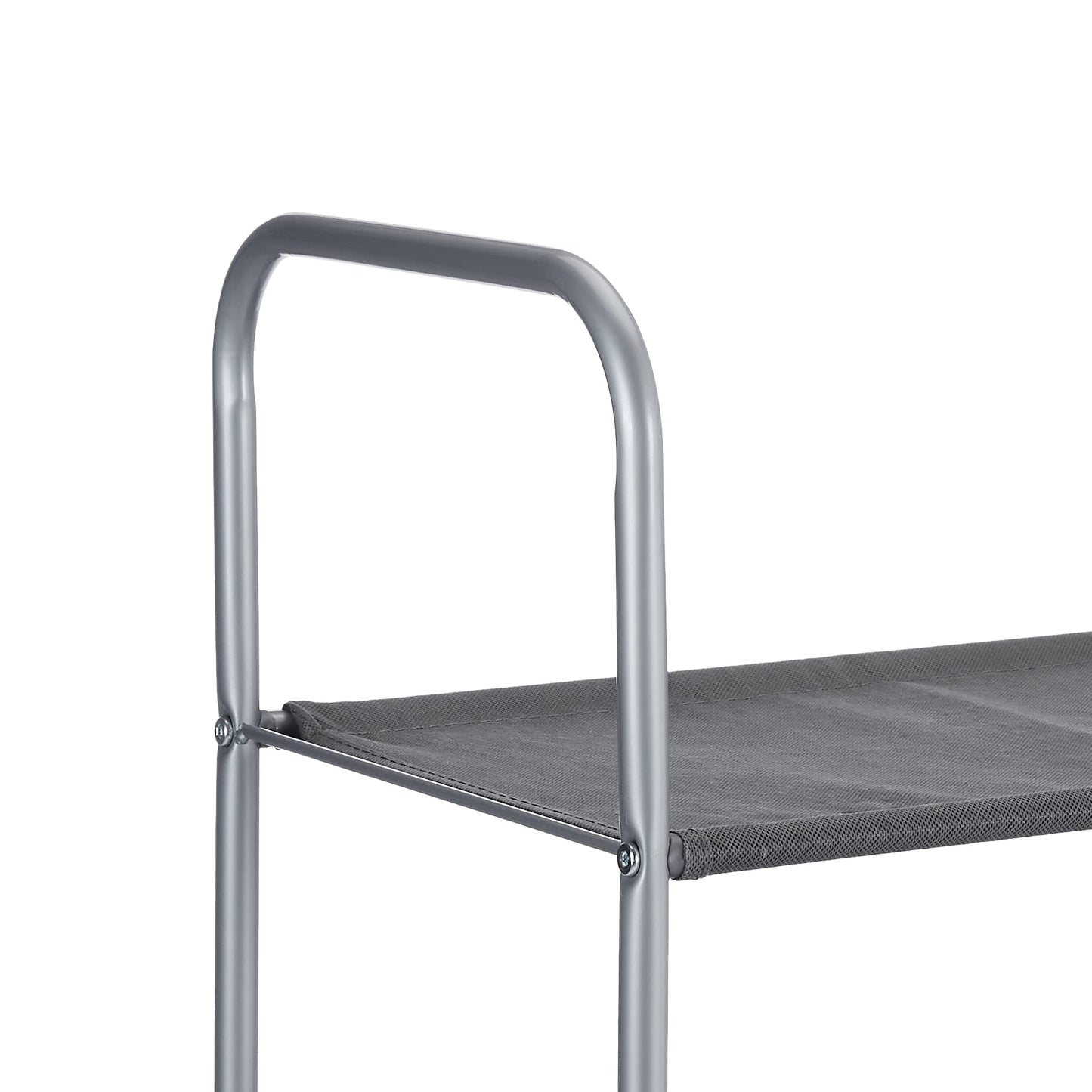 Amazon Basics Schrank-Organisationssystem mit DREI Regalböden aus Stoff und Zwei Zusammenschiebbaren Oben Offenen Behältern, 32.7" x 12.2" x 31", Grau