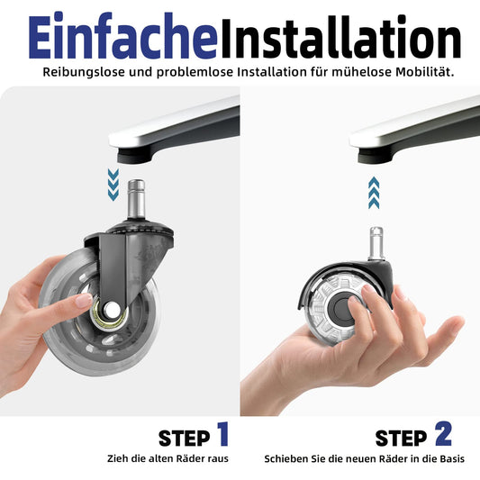 Sytopia Bürostuhl Rollen 11mm x 22 mm, 5er Set Rollen für Bürostühle, Super Leise und Weiche für Hartböden, Parkett, Teppich, Laminat, Keine Bodenschutzmatte Nötig (Passt nicht für 10mm Stift)
